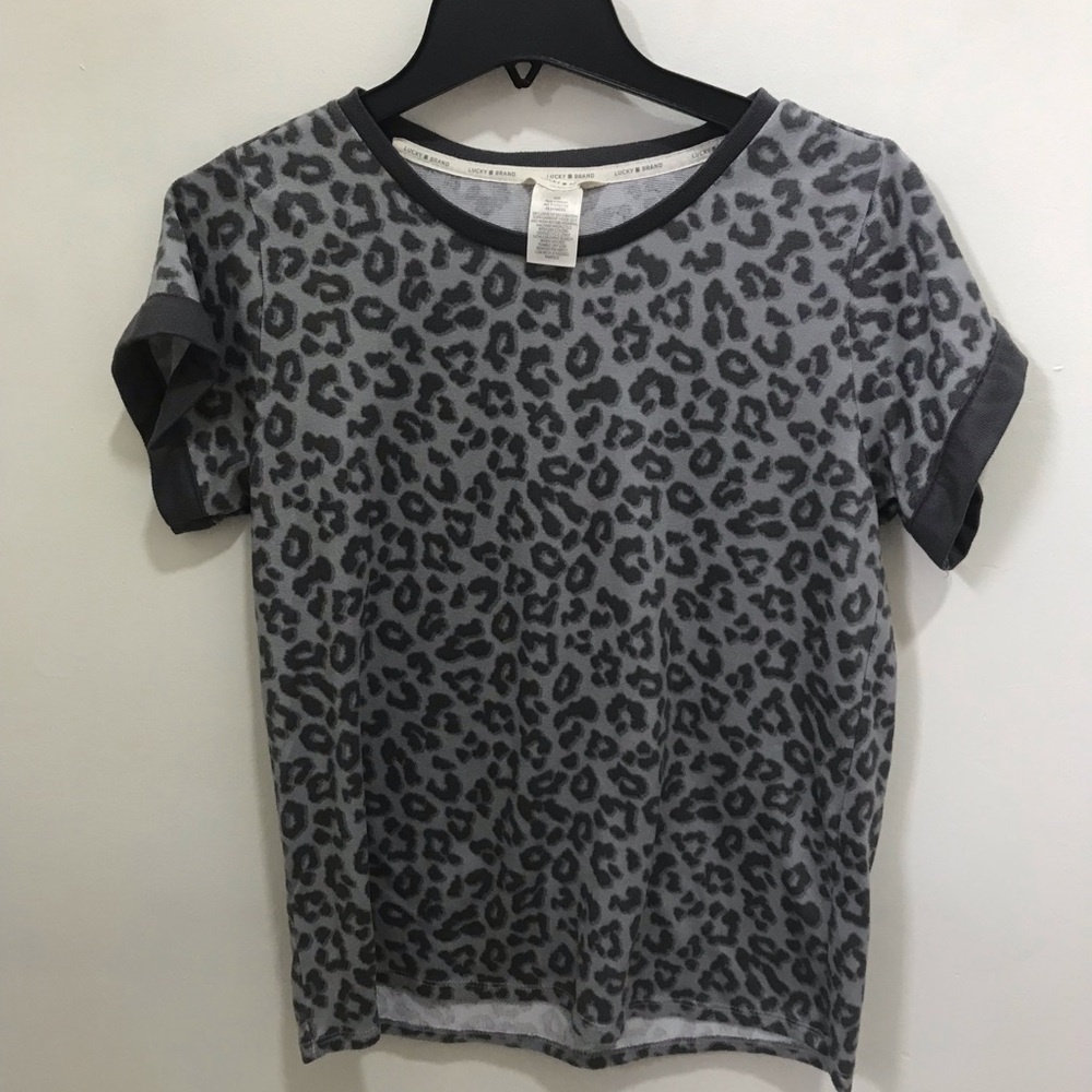 Lucky Brand Gray Leopard Print Short Sleeve Pajama Top and Bottoms